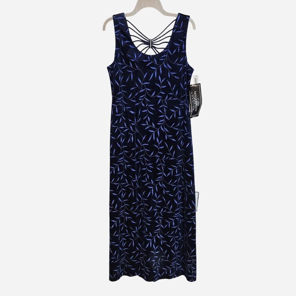 90s whimsigoth witchy blue velvet glittery leaf maxi evening gown deadstock